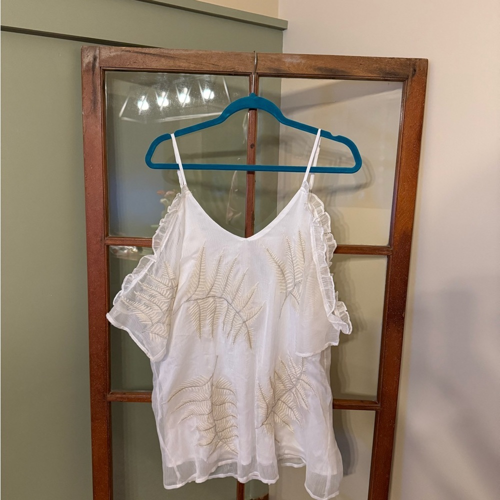 Gimmicks Buckle NWOT White & Cream Blouse Fern Embroidery Bridal Boho Medium